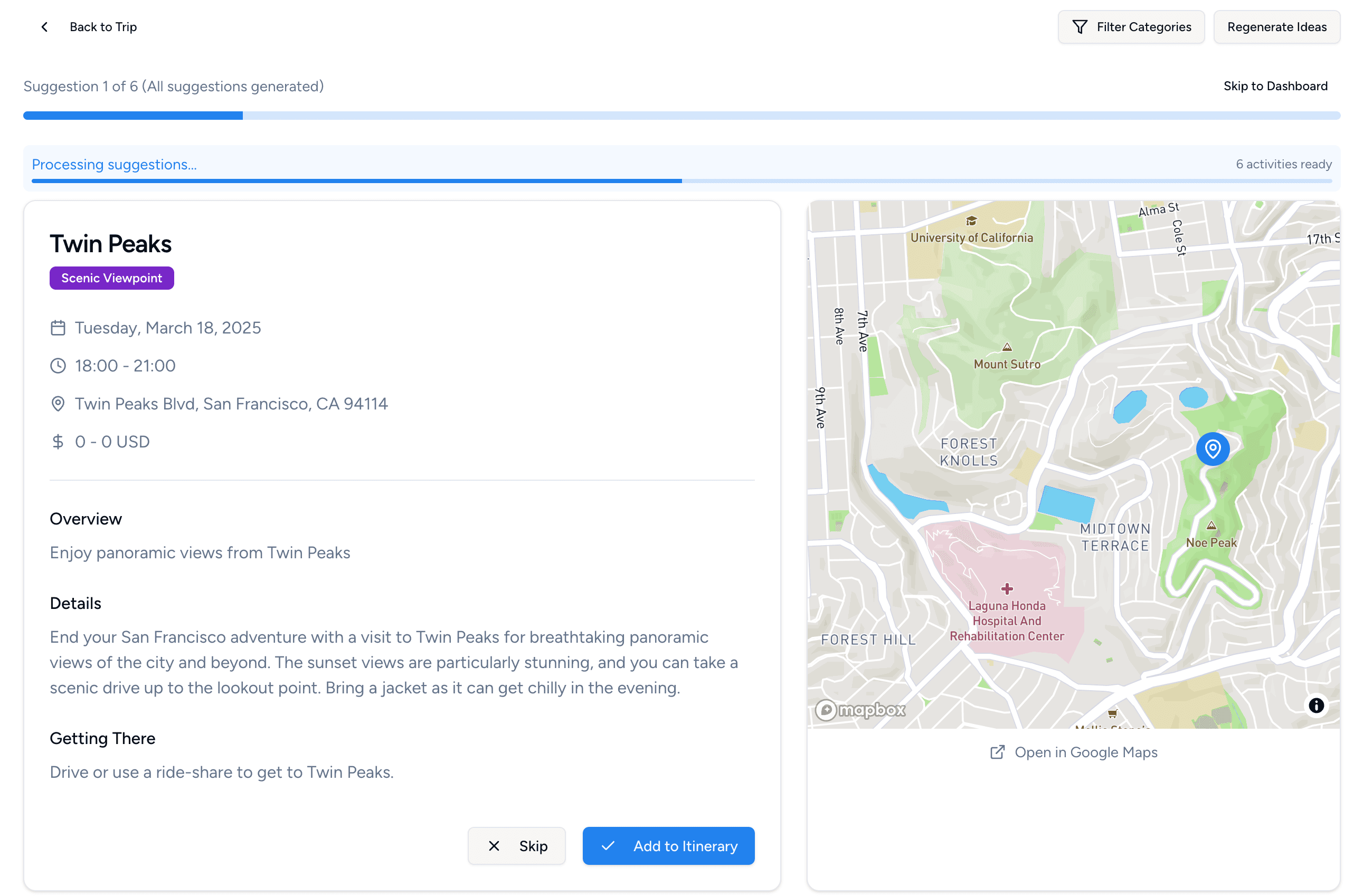 Itinerary planning calendar